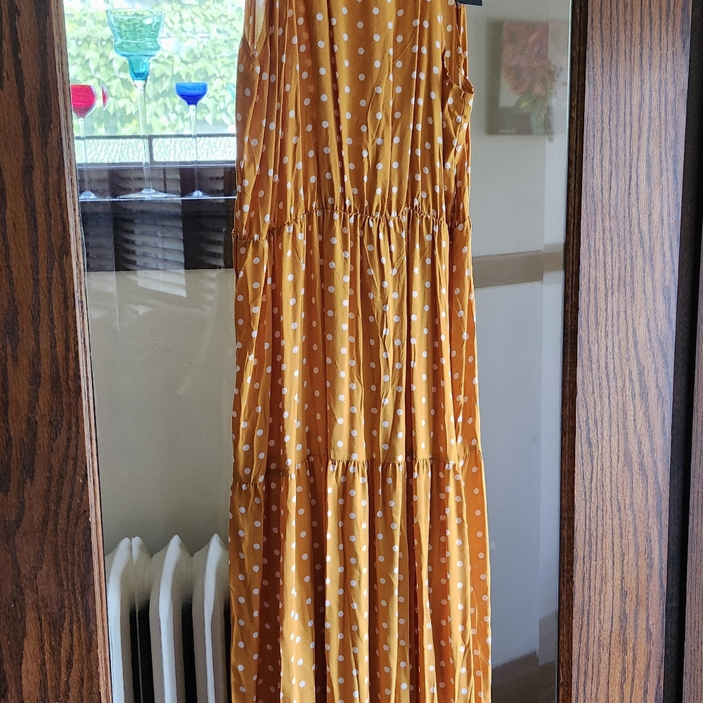 Charming mustard yellow & wh polka dot summer/fall dress! KARA & KATE. Sz L NWT - Picture 3 of 6